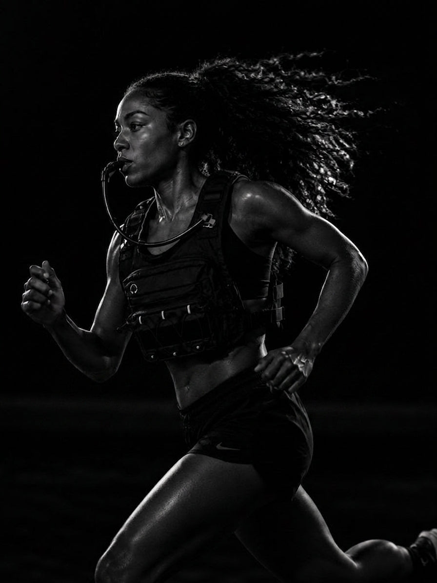 Athlete running with hydration vest