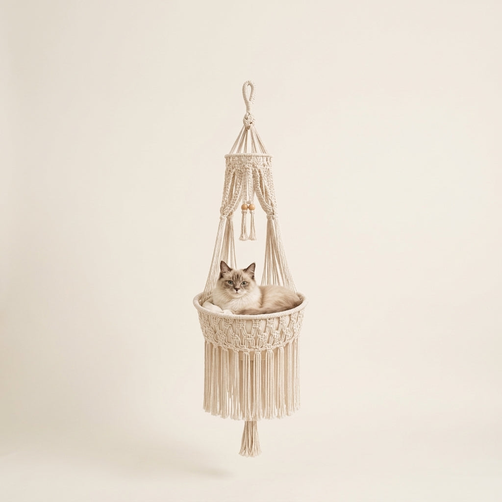 Handwoven Macrame Hanging Cat Bed - Image 1