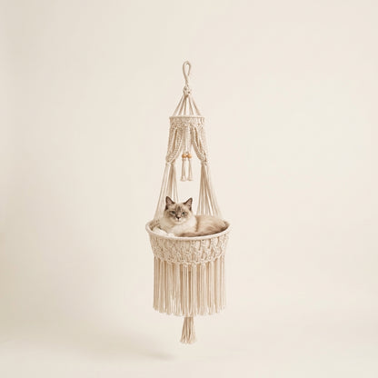 Handwoven Macrame Hanging Cat Bed - Image 1