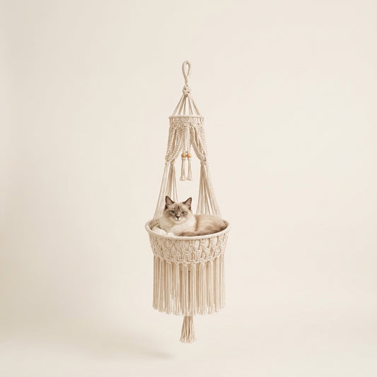 Handwoven Macrame Hanging Cat Bed - Image 1