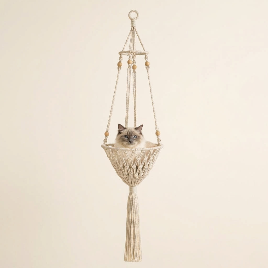 Handwoven Macrame Hanging Cat Bed - Image 2