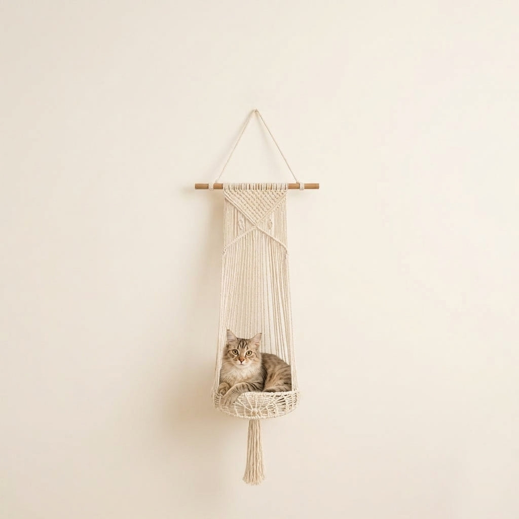 Handwoven Macrame Hanging Cat Bed - Image 3