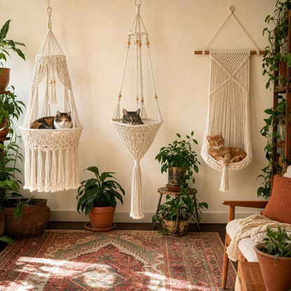 Handwoven Macrame Hanging Cat Bed - Image 4
