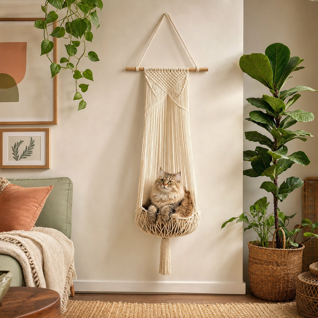 Handwoven Macrame Hanging Cat Bed - Image 6