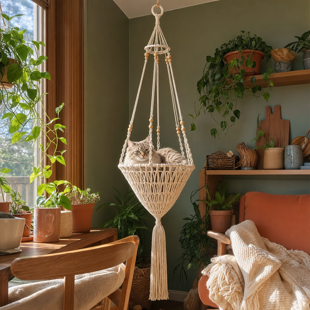 Handwoven Macrame Hanging Cat Bed - Image 7