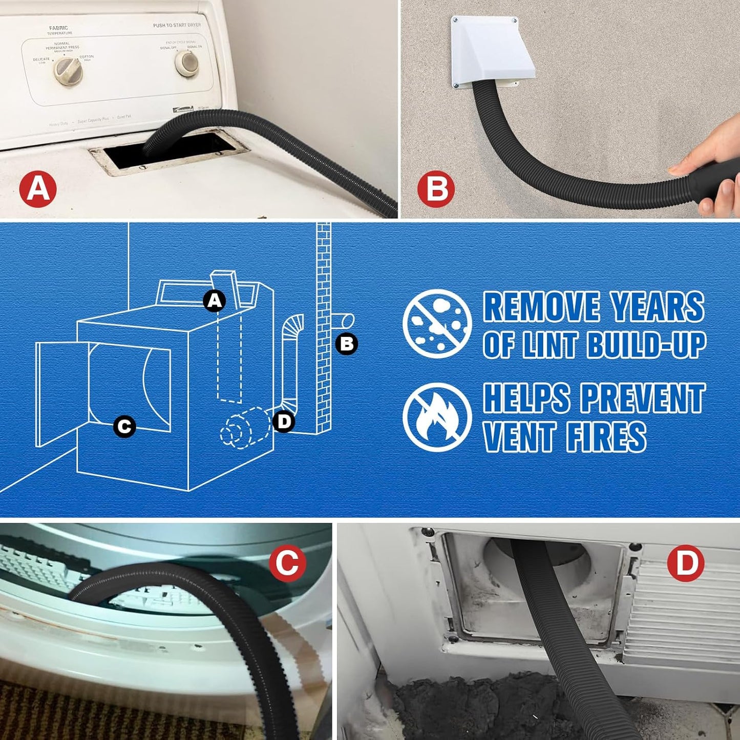 Dryer Vent Cleaner Kit Vacuum Hose Attachment